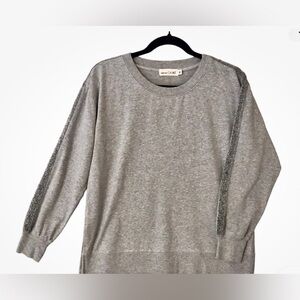 Johnny Was Calme Gray Sweatshirt with Embellished Sleeves